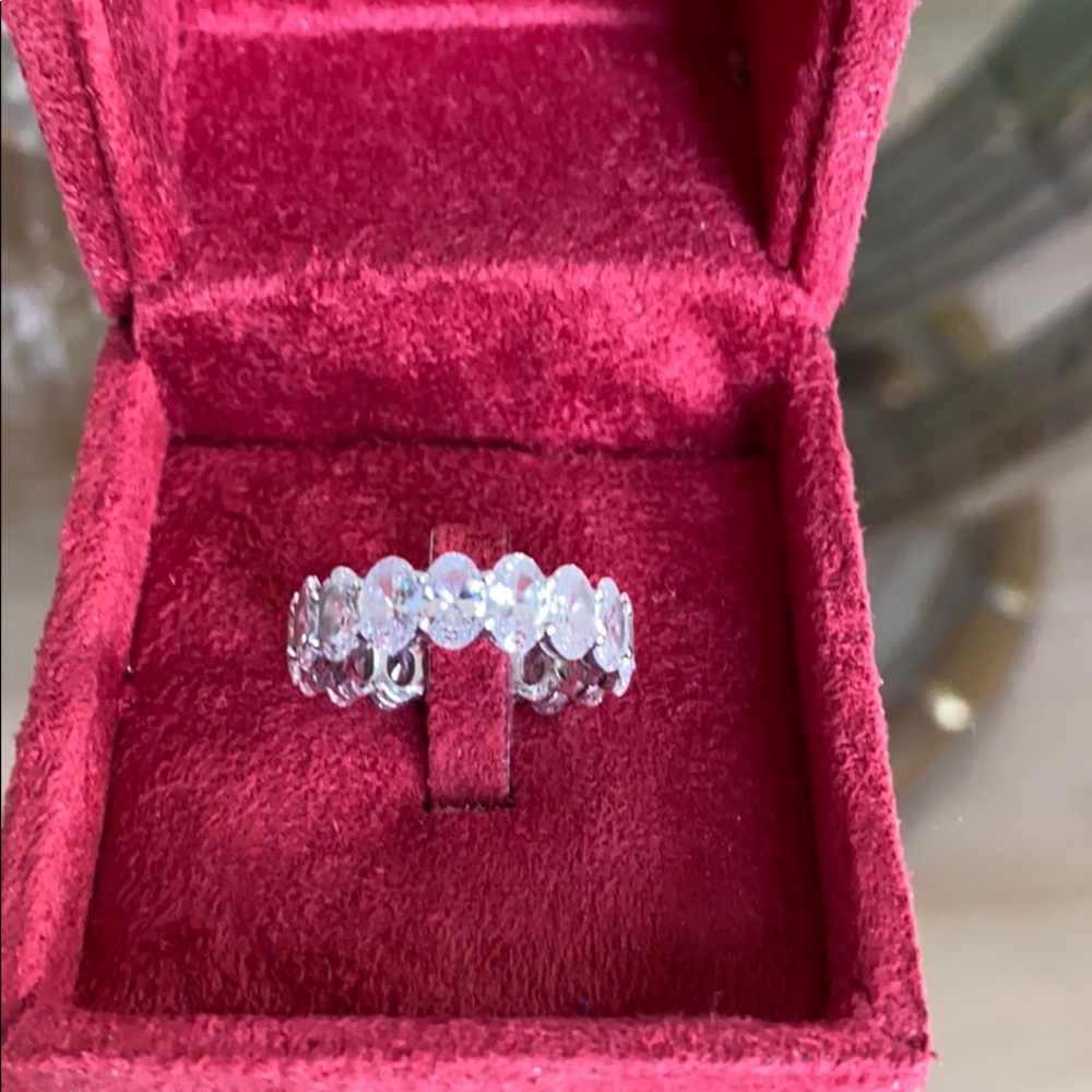 AAA CZ Oval Eternity Band Sterling Silver Rhodium Plated Size 6.5–7 Custom